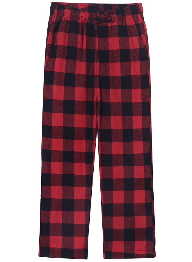 Spring&Gege Boys Soft Plaid Pajamas Pants Flannel PJ Pants Lounge Long Bottoms, Black and Red, 9-10Years - Image 1